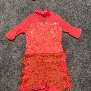 Figure Skating Dress- Sequin Top Flapper Style Skirt - electric mango